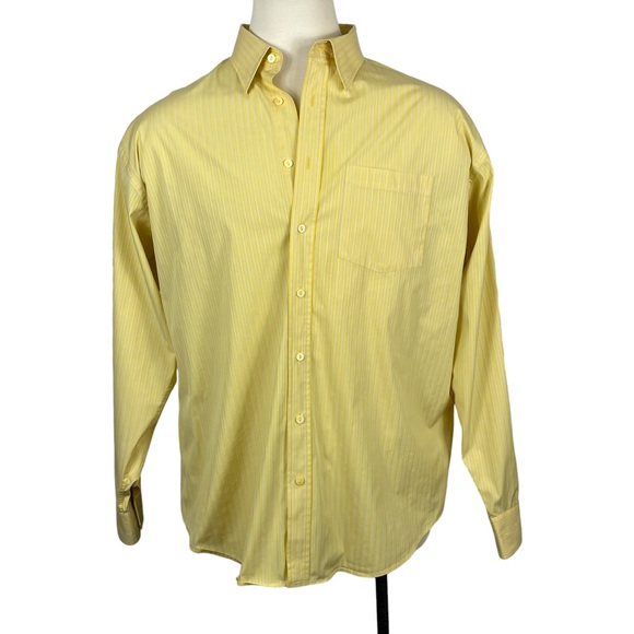 Bugatchi Yellow & Thin Blue Striped Long Sleeve Button Down Dress Shirt XXL - Picture 2 of 11